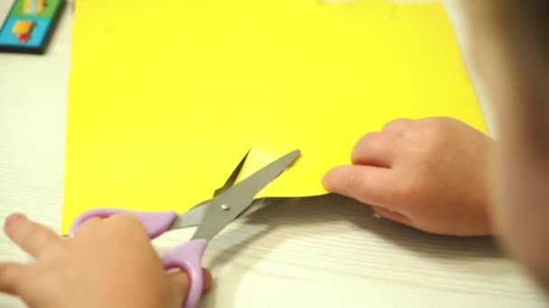 Dziecko Kawałki Papieru Nożyczkami Wczesna Edukacja — Wideo stockowe