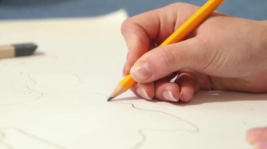Kadın kalem kroki ile çekiyor. Sanatçı bir proje üzerinde çalışıyor.
