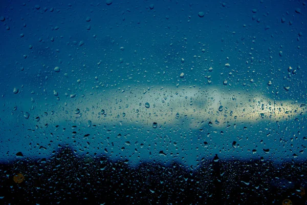 Close Drops Window Background Moving Rain Drops Window Glass Rainy — Stock Photo, Image