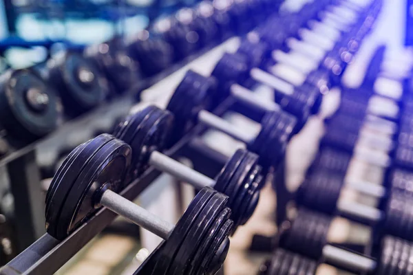 Rows Dumbbells Racks Sport Club Weight Training Equipment Image Iron — Stock Photo, Image