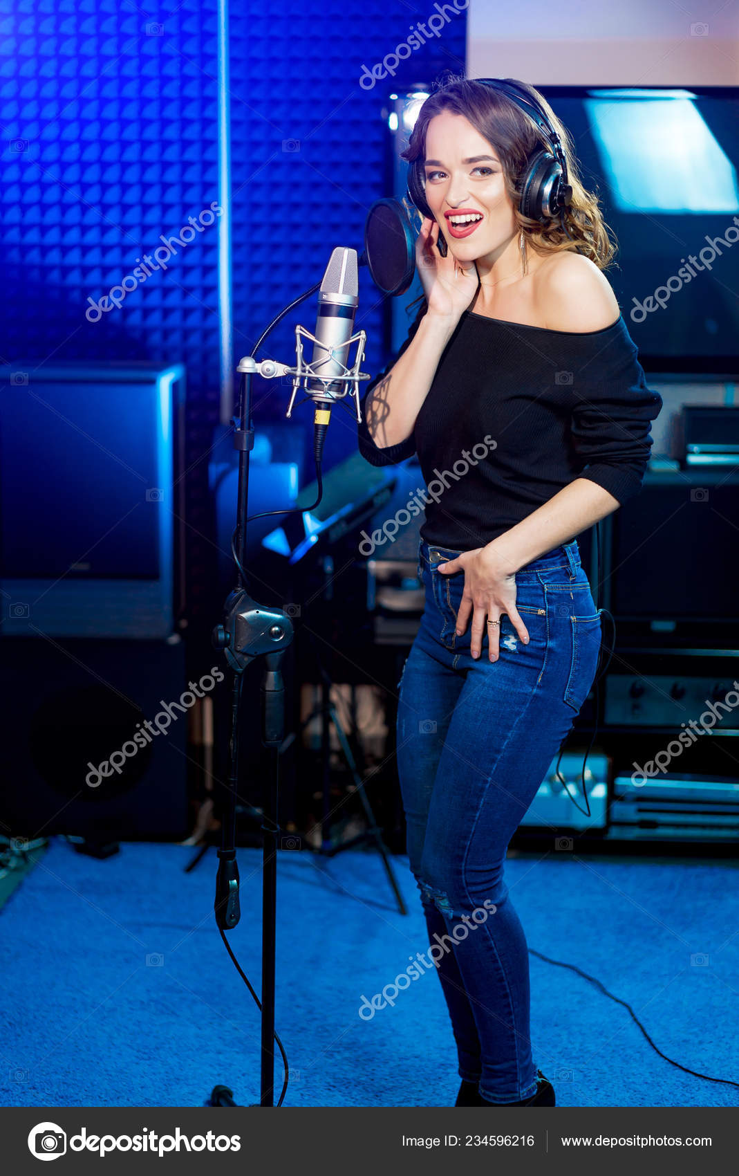 studio microphone and headphones