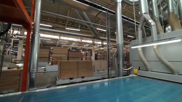 Ventilation system inside the plant of the production of parquet boards. Modern technology of industry — Stock Footage Ventilation System Plant Production Parquet Boards Modern Technology Industry Royalty Free Stock Video