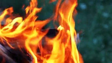 panoları smoldering ve bahçede şenlik ateşi yanan