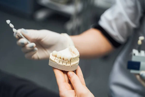 Instrumentos Dentales Modelo Mandíbula Dental Vista Cerca — Foto de Stock