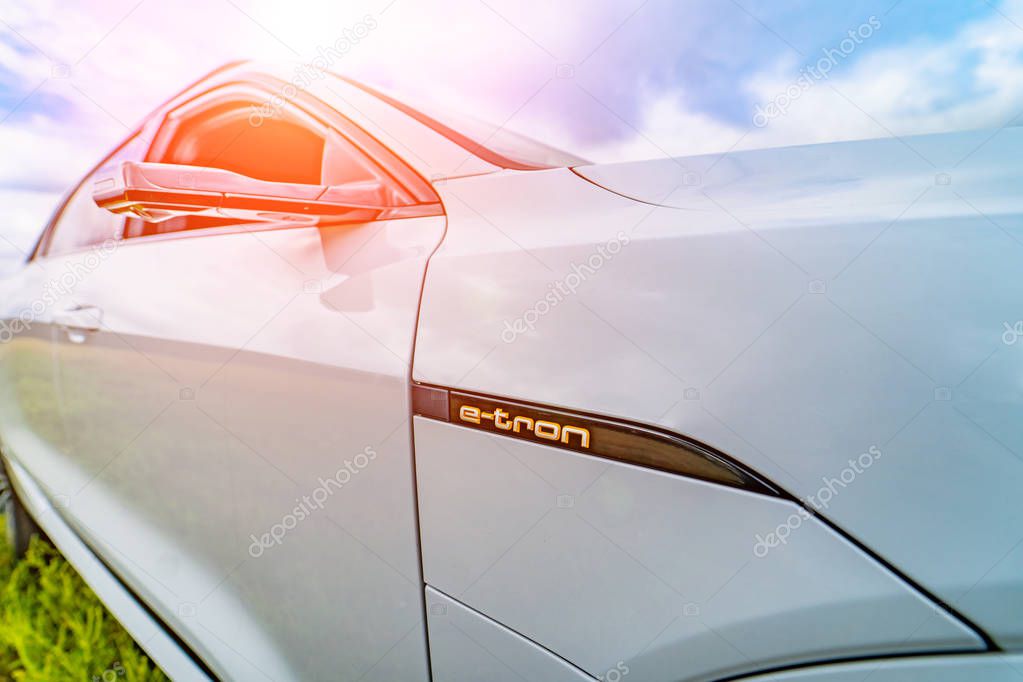 VINNITSA, UKRAINE - September 2019: New Audi e-tron fully electric vehicle.