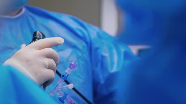 Doctor Uses Special Instrument Operation Surgeon Monitoring Patient New Equipment — Stock Video