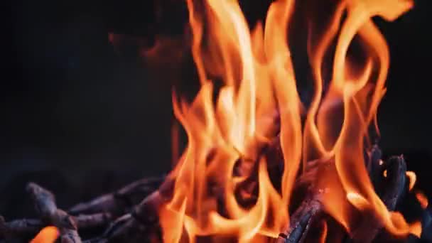 Feuer Brennt Kamin Abendstimmung Ferienkonzept Zeitlupe — Stockvideo