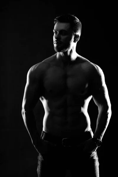 Strong Athletic Man Fitness Model Male Showing Six Pack Abs — Stock Photo, Image