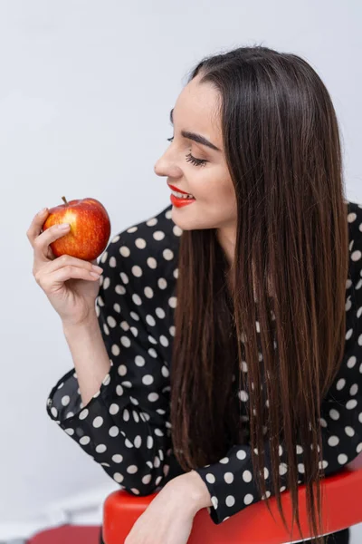 Hermosa Joven Bonita Mujer Modelo Chica Con Labios Rojos Chica —  Fotos de Stock