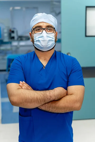 Portret Van Een Mannelijke Dokter Het Ziekenhuis Een Man Met — Stockfoto