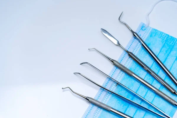 Instrumentos Médicos Dentistas Para Examinar Paciente Conjunto Instrumentos — Foto de Stock