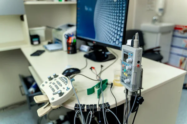 Electromyography Equipment Cropped Photo Medical Examination Emg Modern Office — Stock Photo, Image