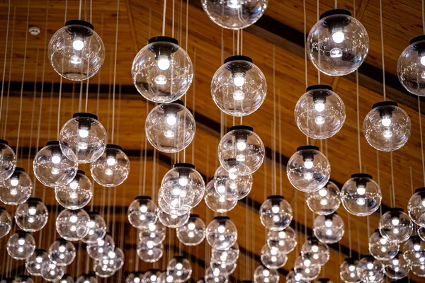 Lampes Cellules Verre Rond Transparent Cellule Bois Design Moderne — Photo