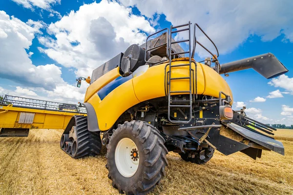 Gran Vista Amarillo Combinar Técnico Especial Campo Maquinaria Moderna Trigo —  Fotos de Stock