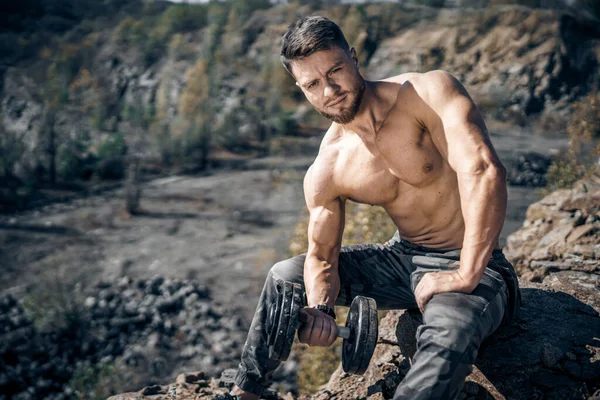 Deporte Musculación Estilo Vida Concepto Gente Hombre Joven Con Los —  Fotos de Stock