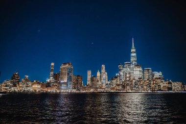 Büyüleyici Gece Şehir Manzarası New York şehrinin Geceleri gökyüzü.