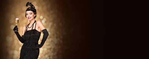 Портрет Стилі Років Святкова Краса Келихом Шампанського — стокове фото