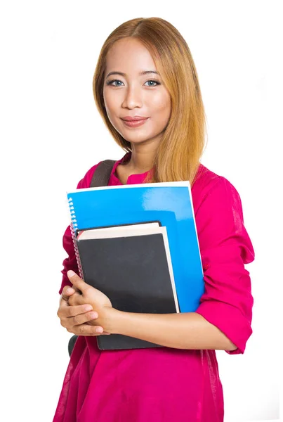 Portret Van Een Vrouw Van Prachtige Jonge Aziatische Student Geïsoleerd — Stockfoto