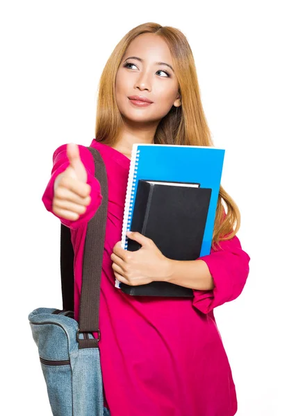 Porträt Einer Wunderschönen Jungen Asiatischen Studentin Isoliert Auf Weißem Hintergrund — Stockfoto