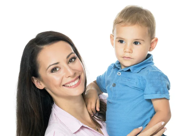 Vackra Smimling Ung Mamma Med Hennes Barn Son Riktig Familj — Stockfoto