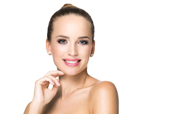 Belleza Rubia Maquillaje Aislado Sobre Fondo Blanco —  Fotos de Stock