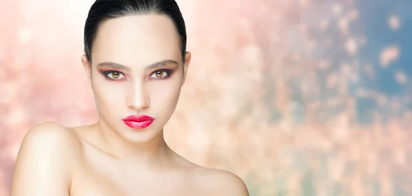 Retrato Beleza Morena Impressionante Maquiagem Forte — Fotografia de Stock