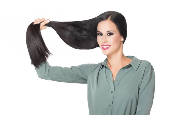 Brunette beauty with long hair. — Stock Photo, Image