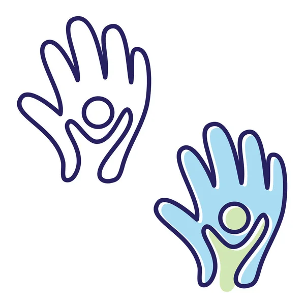 Vector helping hand icon symbol with abstract hand and people in — Stock Vector