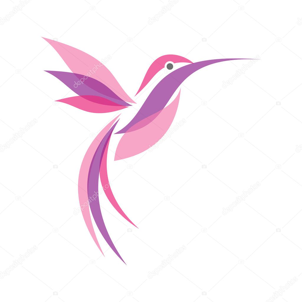 Colorful fliying Hummingbird in flat style for your best busines