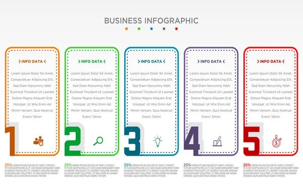 Infographie étape avec 5 options avec différentes couleurs — Image vectorielle