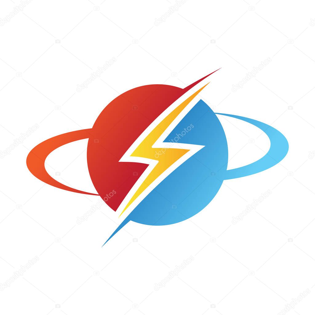 Thunder planet saturn in flat style on the white background. Electric danger light power voltage flash thunder 3d icon design template element. Vector illustration EPS.8 EPS.10
