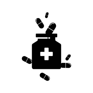 Haplar ve şişe simgesi tıbbi beyaz arka plan üzerinde izole 