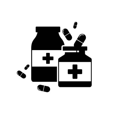 Tıbbi beyaz arka plan üzerinde izole iki şişe hapları simgesi 