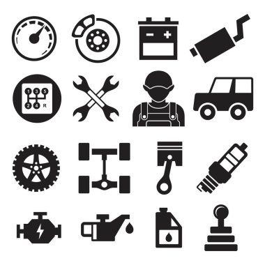 Otomatik servis simgeleri pictogram ile siluet vektör işaretleri kümesi
