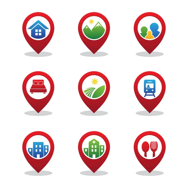 Imposta icona puntatore pin Elemento di navigazione GPS per mappa — Vettoriale Stock
