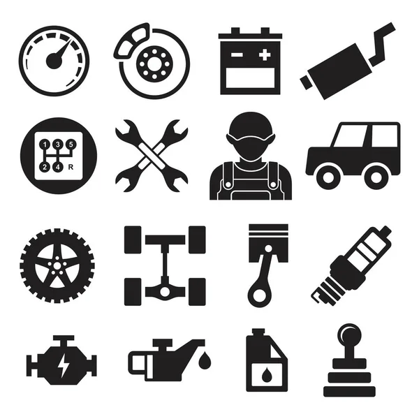 Otomatik servis simgeleri pictogram ile siluet vektör işaretleri kümesi