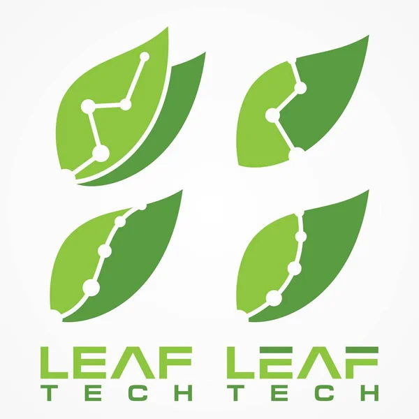 Establecer icono de vector de tecnología de hoja verde con tecnología de hoja de letra — Vector de stock