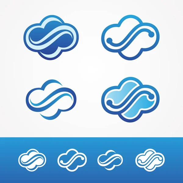 Nastavit ikonu symbolu modrého mraku v plochém grafickém designu — Stockový vektor