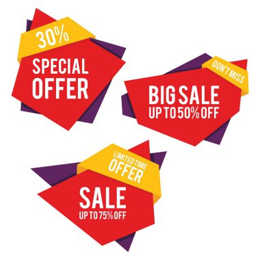 İndirim vektörü pankartı ve indirim etiketi tasarım elemanlarını ayarla