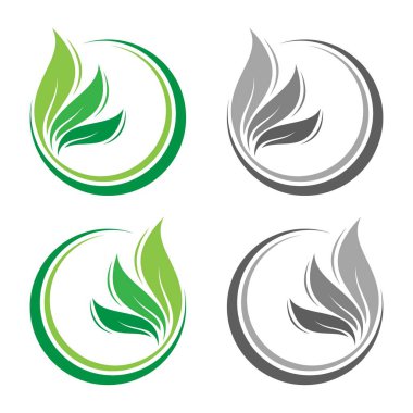 Beyaz arkaplanda basit, yuvarlak yeşil yaprak vektör sembolleri