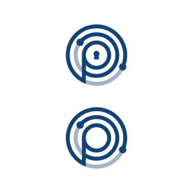 Yaratıcı, teknoloji güvenlik bulutu vektör uygulaması ortasında P harfi ile