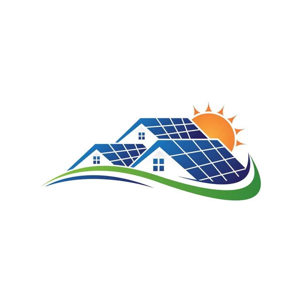 Casa solar y sol ahorrar energía energía y electricidad natural batería solar — Archivo Imágenes Vectoriales