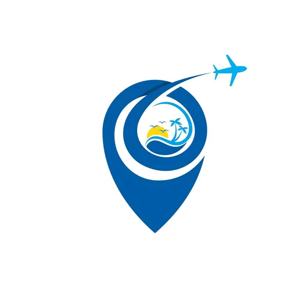 Emblema de design de vetor de viagem de negócios de voo de pino com cor azul —  Vetores de Stock