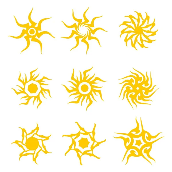 Conjunto sol abstrato redondo vetor tribal isolado verão ícone design — Vetor de Stock