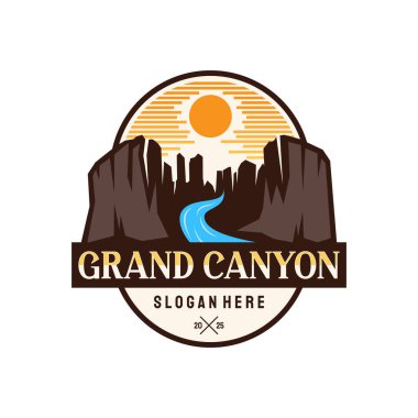 Grand Canyon Ulusal Parkı antika amblem tasarım şablonu. Vektör illüstrasyonu