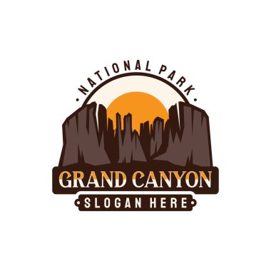 Grand Canyon Ulusal Park Vintage Logo Amblemi. Vektör illüstrasyonu