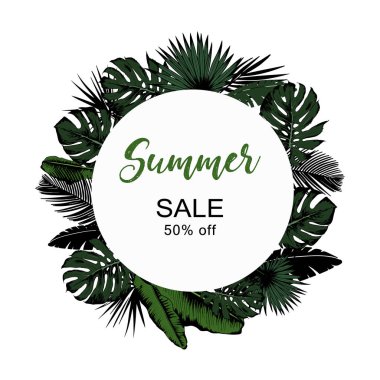 Çeşitli egzotik yapraklarda ile yatay bayrak beyaz arka plan resmi