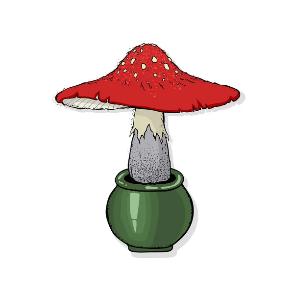 一个蝇木耳的矢量例证 有毒的森林蘑菇 万圣节快乐 手绘矢量图 — 图库矢量图片