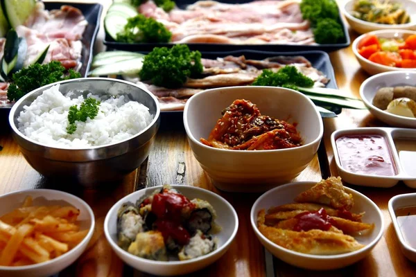 Photo Ingrédients Frais Plat Coréen Viande Légumes — Photo