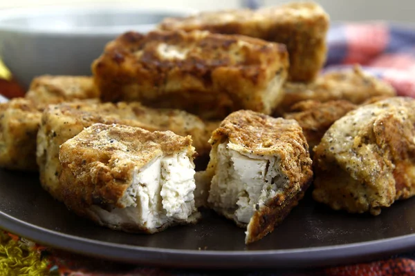 Taze pişmiş gevrek tofu veya soya fasulyesi lor — Stok fotoğraf